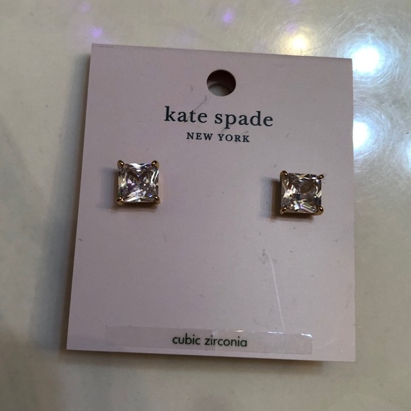Kate Spade Gold Tone Clear The Date Princess Cut Clear CZ Stud Earrings NWT - Picture 8 of 12
